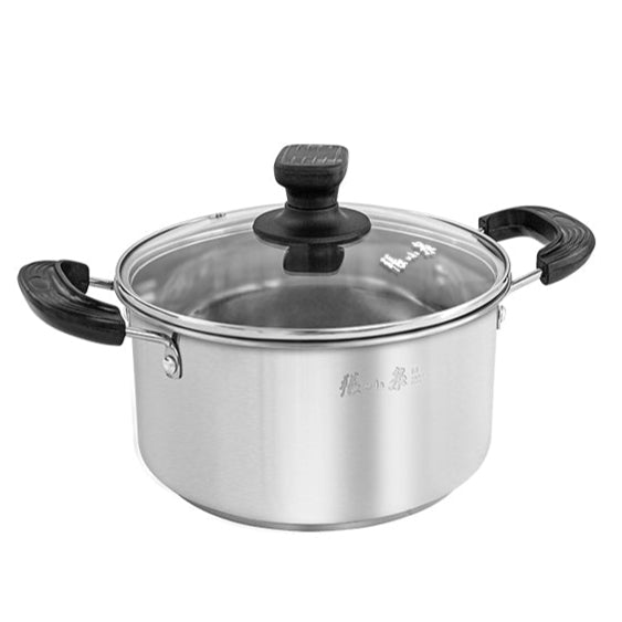 22cm 3 Layer 430 Stainless Steel Pot with glass lid and heat-resistant handles from Zhang Xiaoquan AU. Ideal for soups and stews.