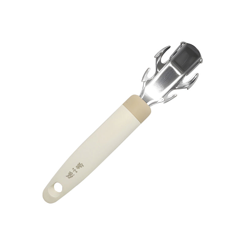 Heat-resistant 195mm 430 stainless steel plate gripper with ergonomic beige handle by Zhang Xiaoquan AU, ideal for lifting hot dishes safely.