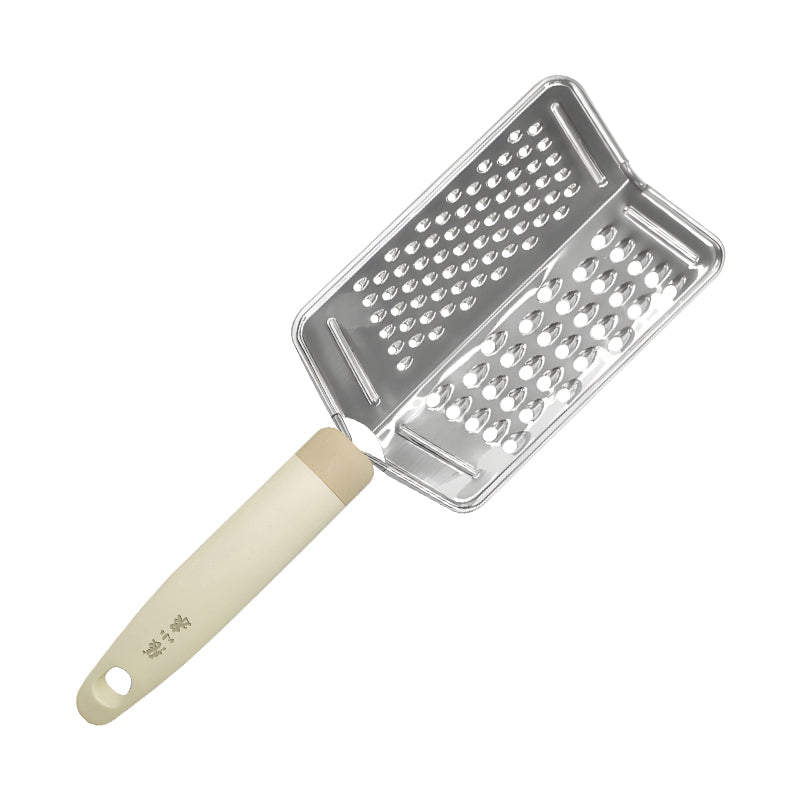 2-in-1 Steel Grater - 430 Stainless with dual coarse and fine surfaces, ergonomic beige handle, ideal for cheese and vegetables.