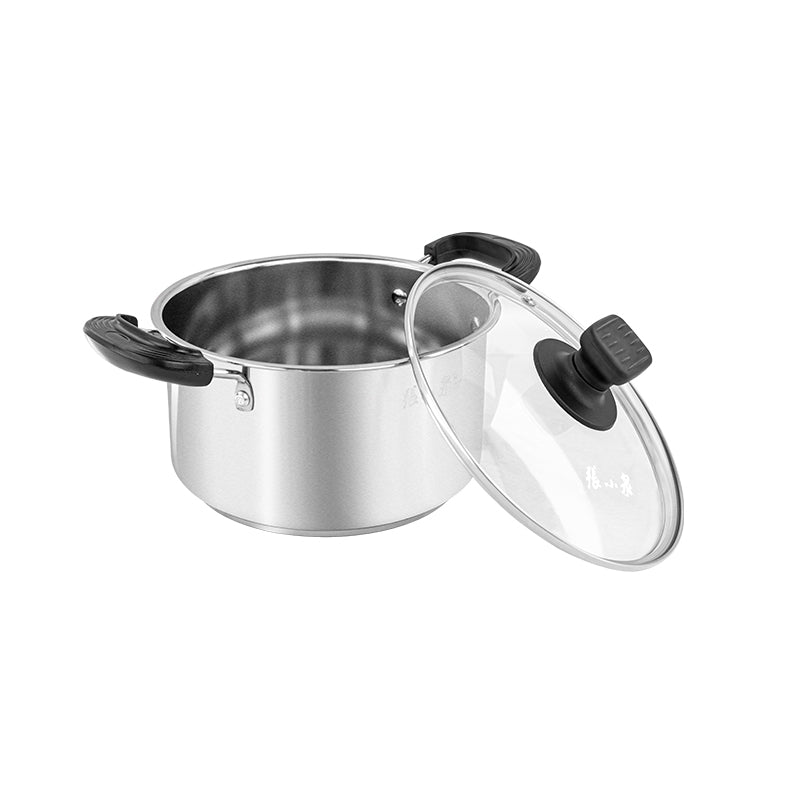 22cm 3 Layer 430 Stainless Steel Pot with glass lid and heat-resistant handles from Zhang Xiaoquan AU. Ideal for soups and stews.