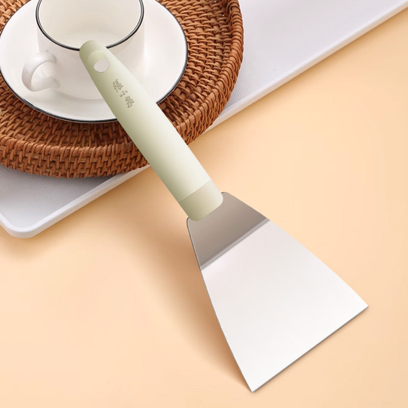 Steel Spatula - 225mm 430 Stainless with ergonomic beige handle and hanging hole, ideal for versatile kitchen use.
