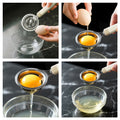 Step-by-step use of Zhang Xiaoquan AU egg separator, demonstrating fast and clean yolk separation with ergonomic kitchen utensil.
