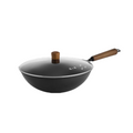 30cm/32cm/34cm coating-free iron wok with glass lid and wooden handle by Zhang Xiaoquan AU, ideal for authentic Chinese cooking.