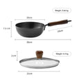 Detailed dimensions of 20cm carbon wok and lid, weighing 0.66kg and 0.4kg respectively, ideal for compact cooking needs.