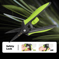 Zhang Xiaoquan 160mm SK5 Steel Pruning Shears showing safety lock mechanism with ergonomic green grip for secure one-hand use.