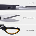 Close-up of 6mm thick 30Cr13 stainless steel blades and ergonomic non-slip handle. Durable kitchen scissors for multipurpose use.
