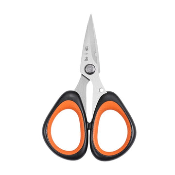 110mm rust-proof fishing line scissors with 50Cr15MoV stainless steel blades and ergonomic orange-black non-slip handles by Zhang Xiaoquan AU.