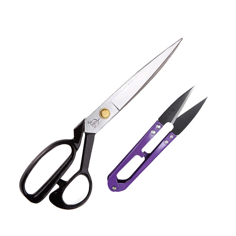 Tailor Shears & Yarn Snips Sewing Set by Zhang Xiaoquan AU featuring 242mm manganese-steel fabric scissors and 135mm purple thread snips.