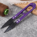 135mm purple thread snips from Zhang Xiaoquan AU sewing set, featuring spring-loaded design and sharp blades for precise yarn trimming.