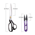 Size comparison chart of Zhang Xiaoquan AU sewing set with 22.9cm tailor shears and 12.5cm thread snips, perfect for fabric and yarn cutting.