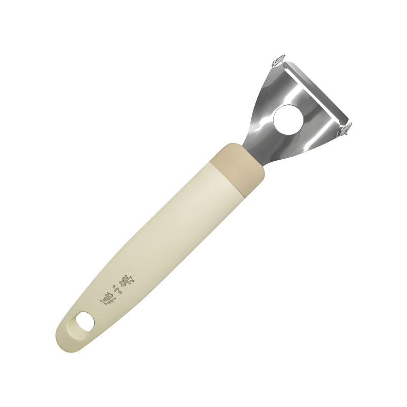 30Cr13 steel Y-type peeler with ergonomic beige handle, ideal for smooth peeling of fruits and vegetables. Durable kitchen tool by Zhang Xiaoquan AU.