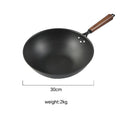 30cm ShouYi Chinese wok with 2kg weight, featuring a wooden handle and uncoated iron body for traditional cooking techniques.