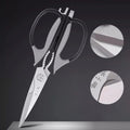Zhang Xiaoquan kitchen scissors with sharp 30Cr13 blades and multi-use features, ideal for cutting, scaling, and cracking in food prep.