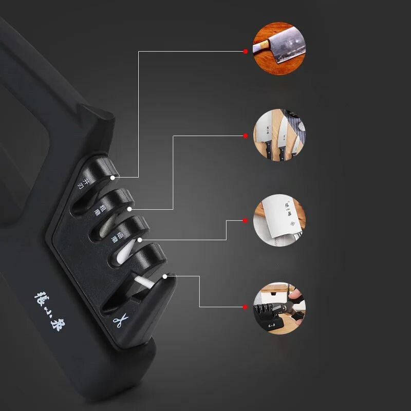 3-stage knife & scissors sharpener by Zhang Xiaoquan AU with ergonomic ABS handle and pull-through design for home kitchen use.