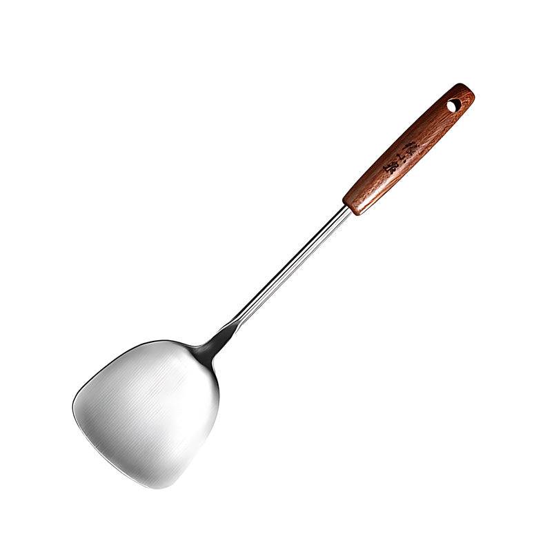 310mm stainless steel Chinese cooking spatula with wooden handle.