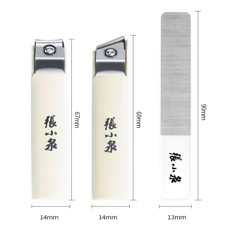 Dimensions of nail clippers and nail buffer in millimeters.