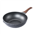 32cm non-stick wok pan with ergonomic wooden handle, durable design.