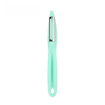 Mint green multi-function peeler with stainless steel blade.