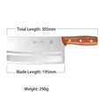 Dimensions of the Chinese cleaver: 305mm total length, 195mm blade length.