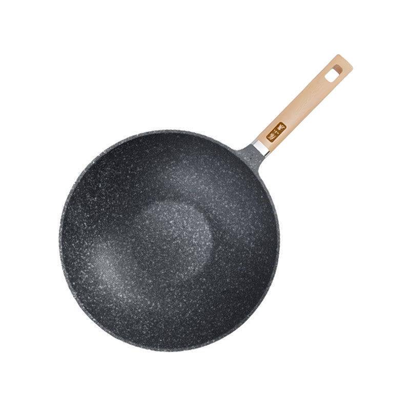 32cm volcanic rock non-stick wok with wooden handle, durable design.