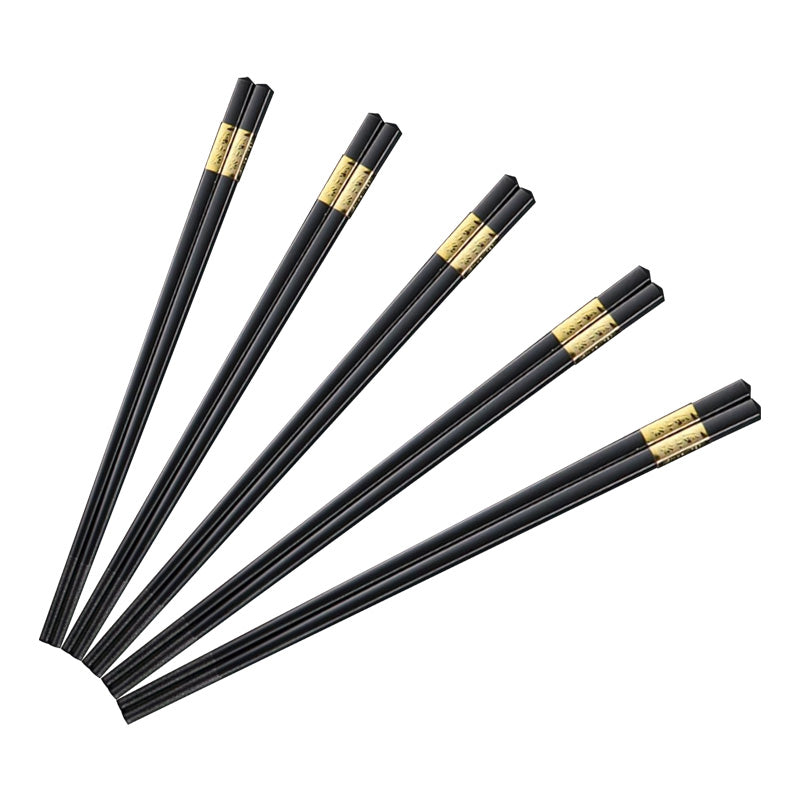 Set of 10 black PPS alloy chopsticks with golden accents, 240mm long.