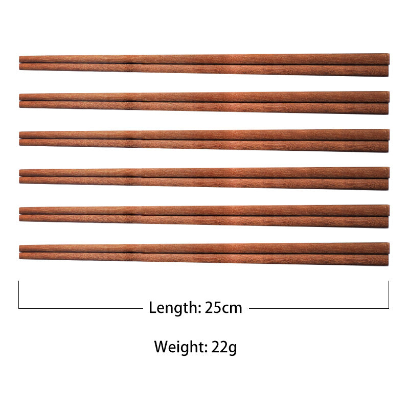 Six ironwood chopsticks aligned with dimensions and weight details.