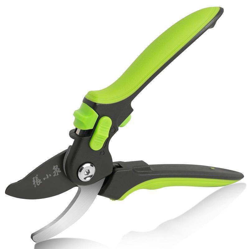 215mm SK5 high carbon stainless steel garden shears with ergonomic green and black handle for precision pruning and rust resistance.