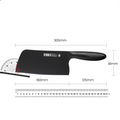 Dimensions of Chinese cleaver with blade and handle measurements.