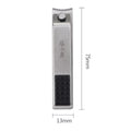 75mm stainless steel nail clipper with dimensions and sleek finish.