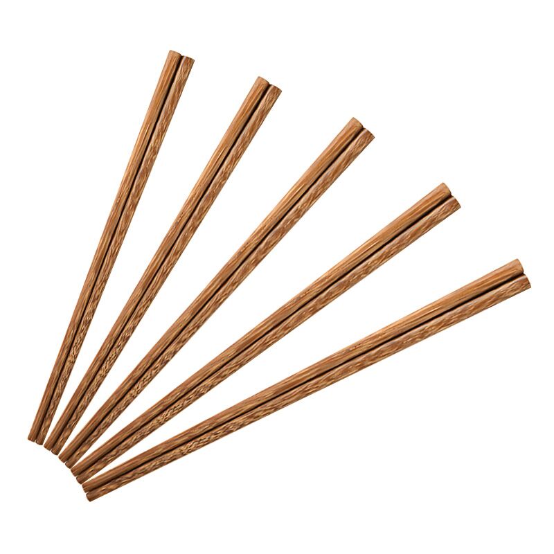 Set of 5 chicken wing wood chopsticks with natural grain texture.