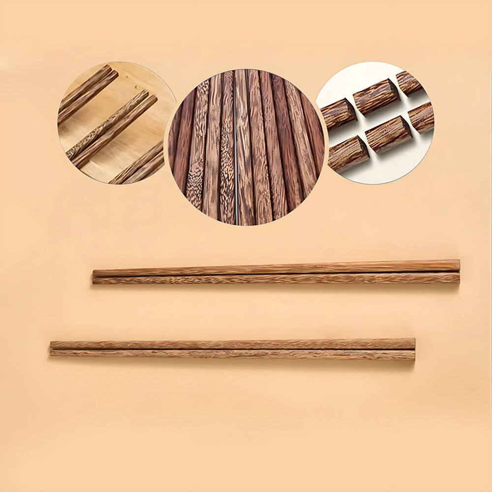 Close-up of chicken wing wood chopsticks showcasing unique grain patterns.