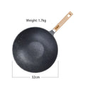 32cm volcanic rock wok with dimensions and weight details displayed.