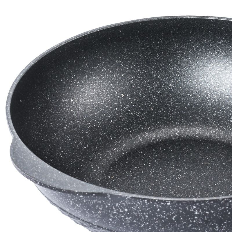 32cm non-stick wok pan with ergonomic wooden handle, durable design.