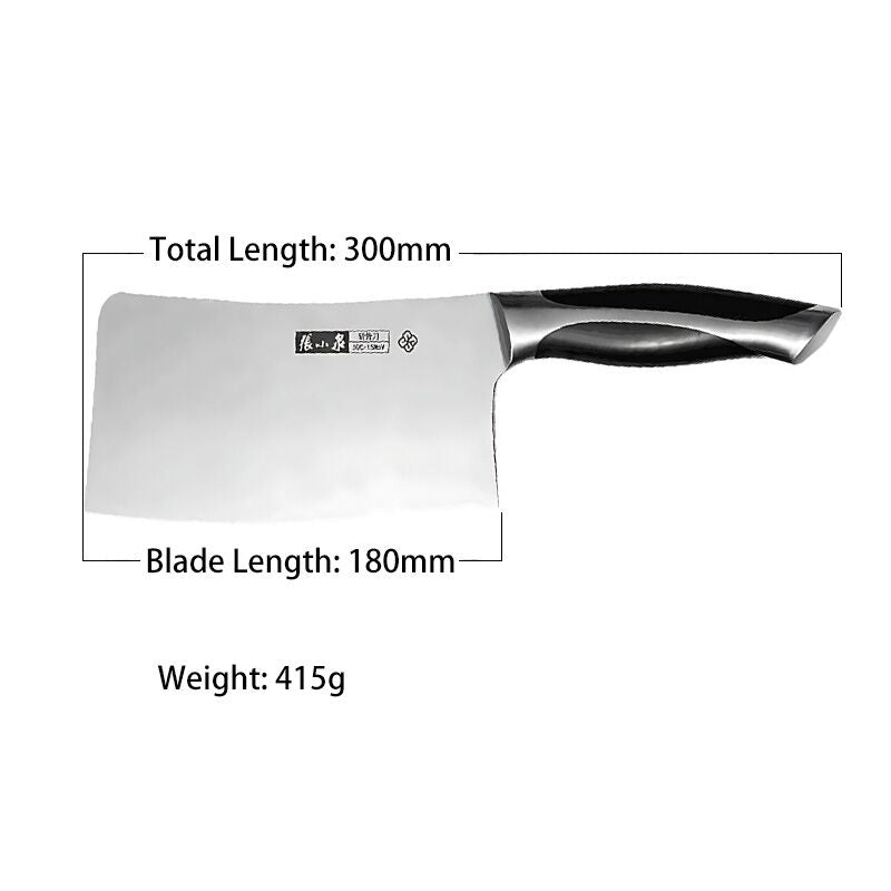 Dimensions of 300mm bone chopper with 180mm blade and 415g weight.