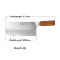 Dimensions of the 325mm Chinese cleaver with blade length and weight specifications.