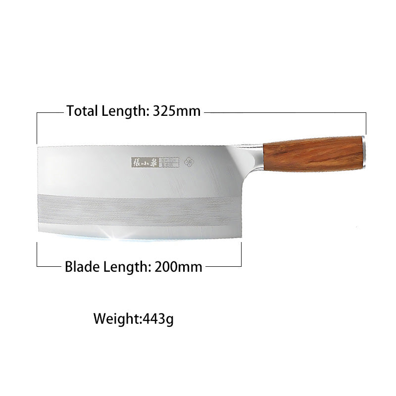 Dimensions of the 325mm Chinese cleaver with blade length and weight specifications.