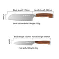 Dimensions and specifications of small kitchen and fruit knives from the set.