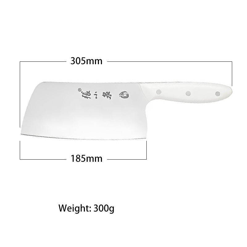 305mm 40Cr13 cleaver with dimensions and weight details, featuring a 185mm blade and 300g weight for balanced handling.