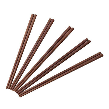 Set of 10 pairs of sandalwood chopsticks displayed in a fan arrangement.