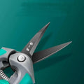 Close-up of sharp SK5 steel blades on pruning shears for precise cutting.