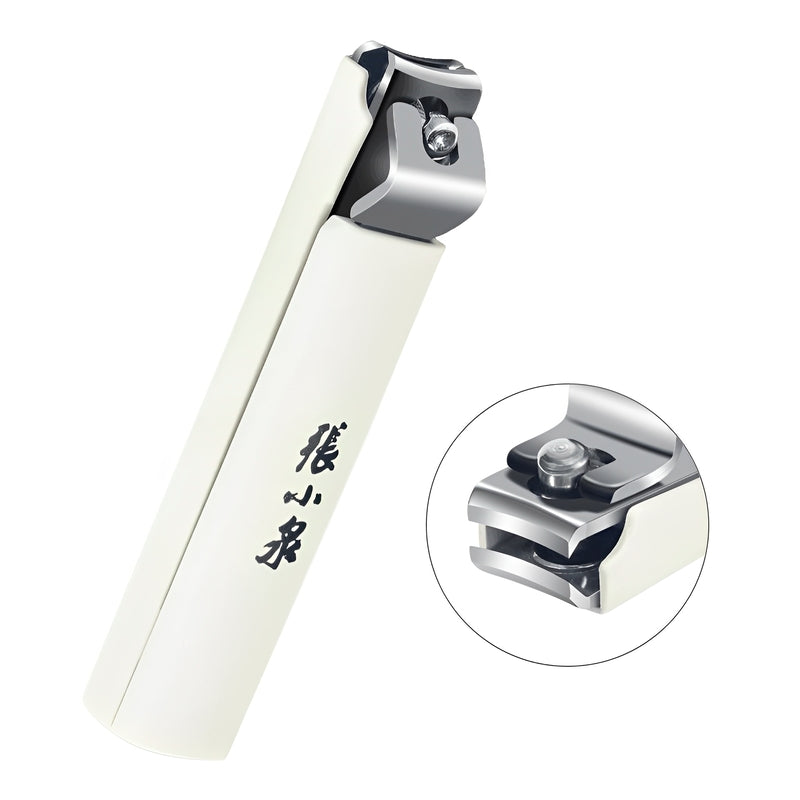 Close-up of stainless steel nail clipper with ergonomic design.