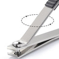 Close-up of nail clipper's sharp curved blade and durable design.